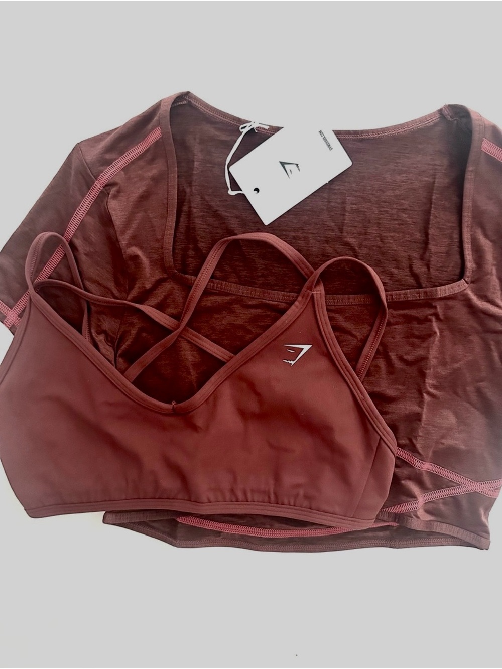 Gymshark Stitch Feature Crop Top & Back Gains Sports Bra Set